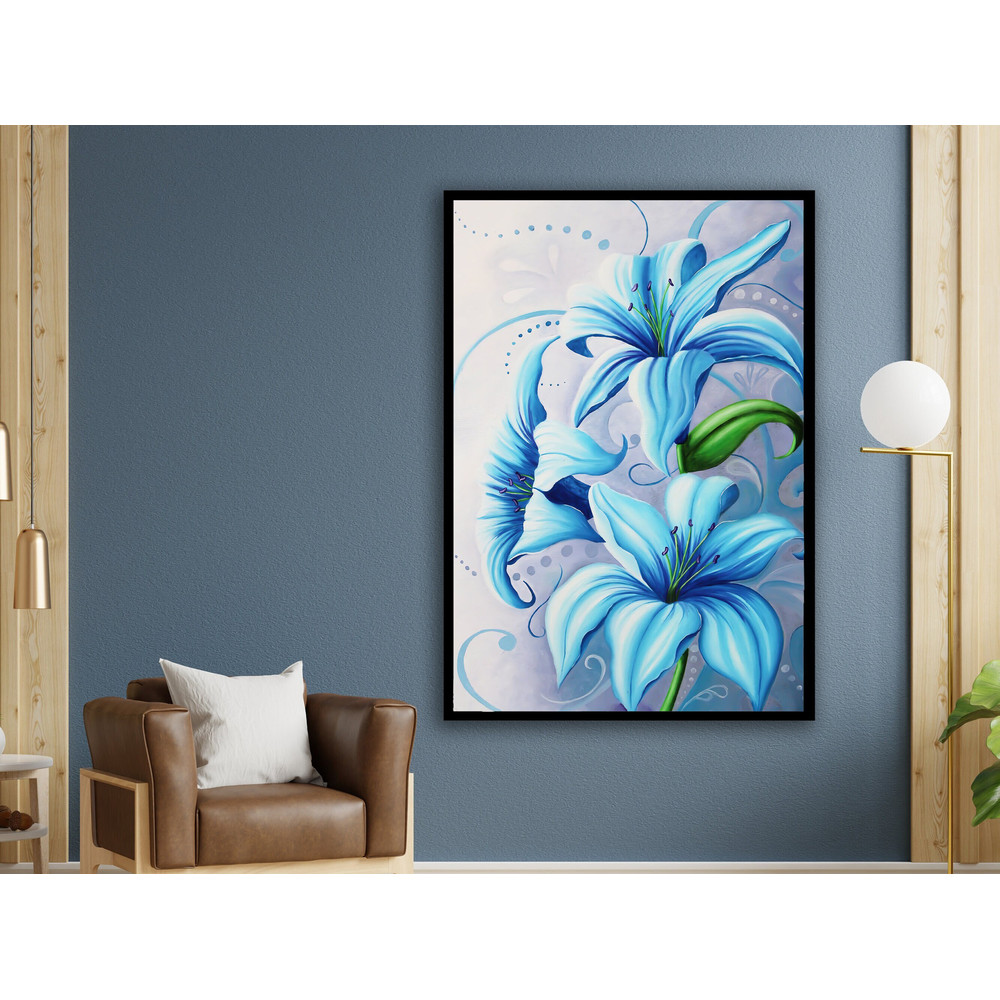 blue flowers canvas art, flower canvas painting, large wall art, flower poster, wall art canvas design, framed canvas ready to hang.jpg