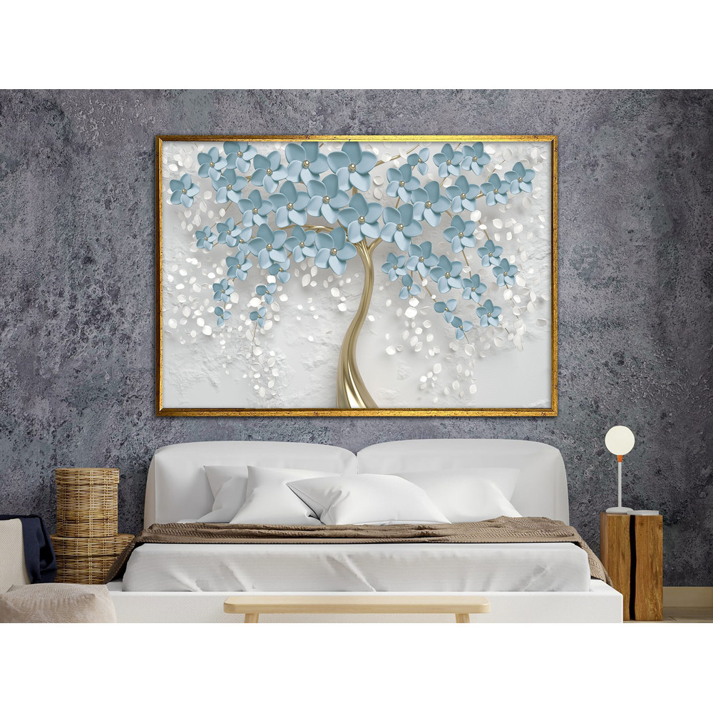 blue tree painting print, landscape art, contemporary artwork, blue leaves wall decor, wall art canvas design, framed ready to hang.jpg