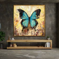 butterfly canvas , butterfly turquoise & black detail art decor, animal poster, wall art canvas design, framed canvas re