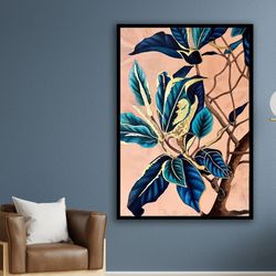 botanical painting, botanical leaves canvas print, large wall art, flower poster, wall art canvas design, framed canvas
