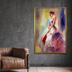 girl playing violin painting, colorful canvas art, dress painting, dancer poster, wall art canvas design, framed canvas