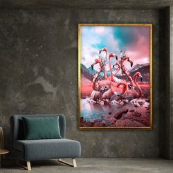 flamingo canvas wall art, animal wall art, pink flamingo wall print, animals poster, wall art canvas design, ready to ha