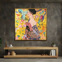 gustav klimt lady with fan canvasposter art reproduction, klimt reproduction, classic wall art, wall art canvas design,