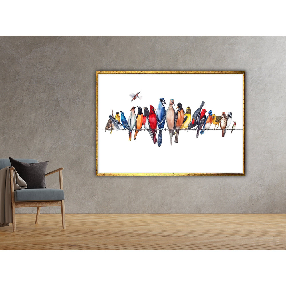 bird wall art, bird print, bird garden, colorful birds, animal canvas print, bird poster, wall art canvas design, framed ready to hang.jpg