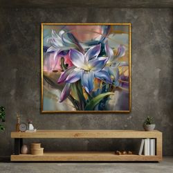 colorful flowers canvas art, flower canvas painting, vintage art, floral art work, wall art canvas design, framed canvas