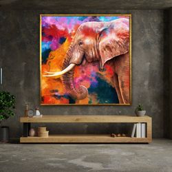 elephant painting on canvas, elephant wall art, extra large wall art, animal poster, wall art canvas design, framed canv