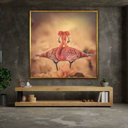 flamingo canvas wall art, animal wall art, pink flamingo wall print, animal poster, wall art canvas design, framed canva