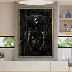 african woman, canvas painting, ethnic painting, black woman painting, ethnic poster, wall art canvas design, framed can