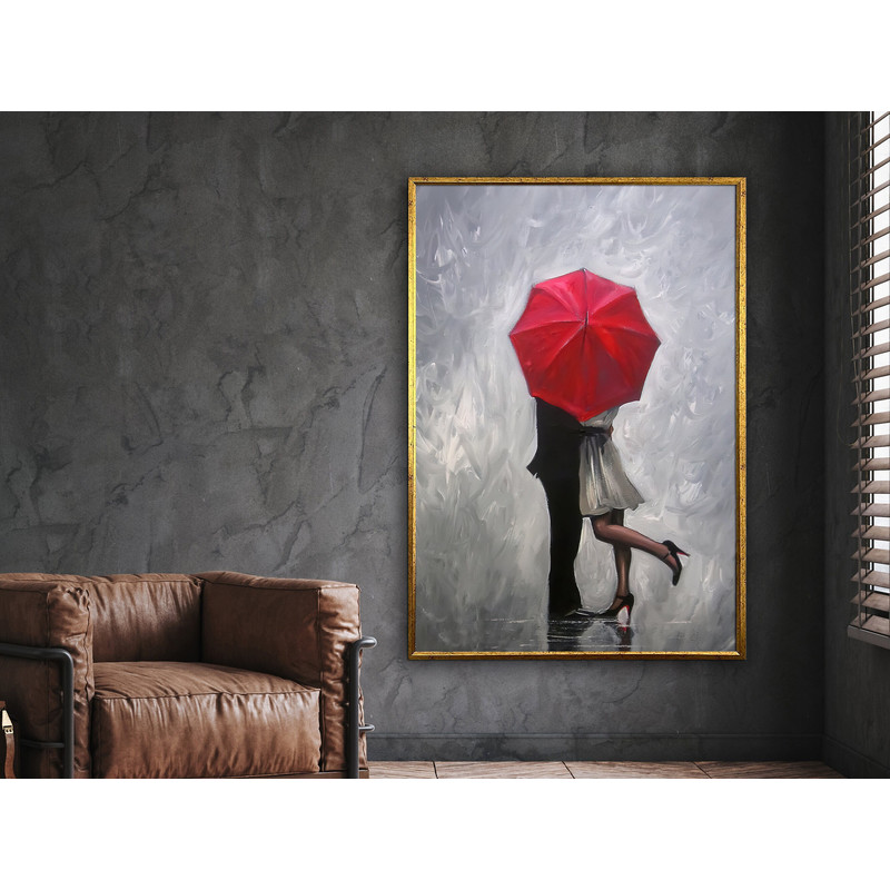 couple hugging canvas art, woman with umbrella canvas print, couple canvas painting, wall art canvas design, framed canvas, ready to hang.jpg