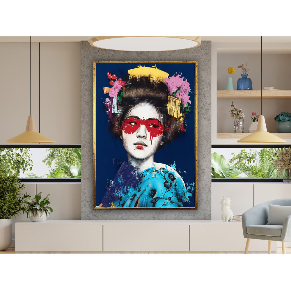 geisha wall decor, japanese wall art, geisha wall art, asian wall art, japan wall art, geisha poster canvas design, framed ready to hang.jpg