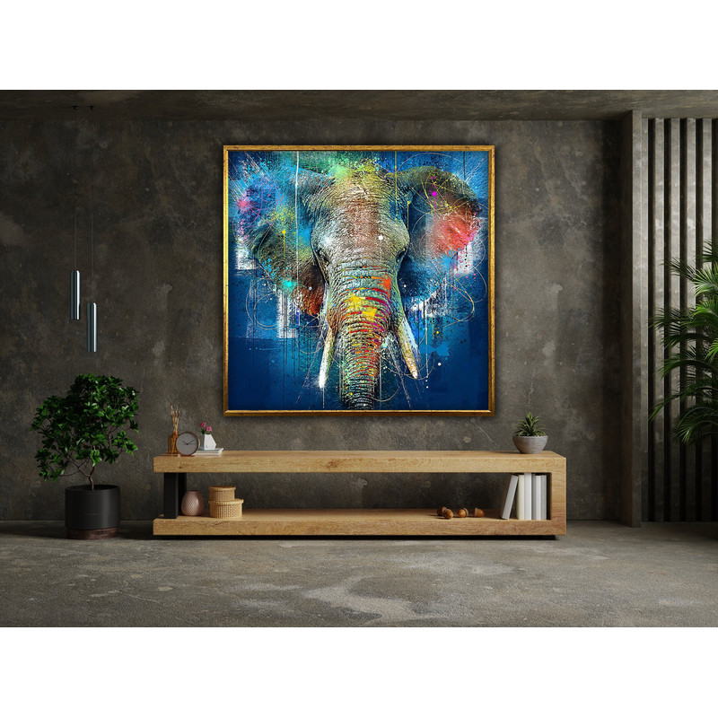 abstract colourful elephant painting on canvas print wall art picture for living room, wall art canvas design, framed canvas ready to hang.jpg
