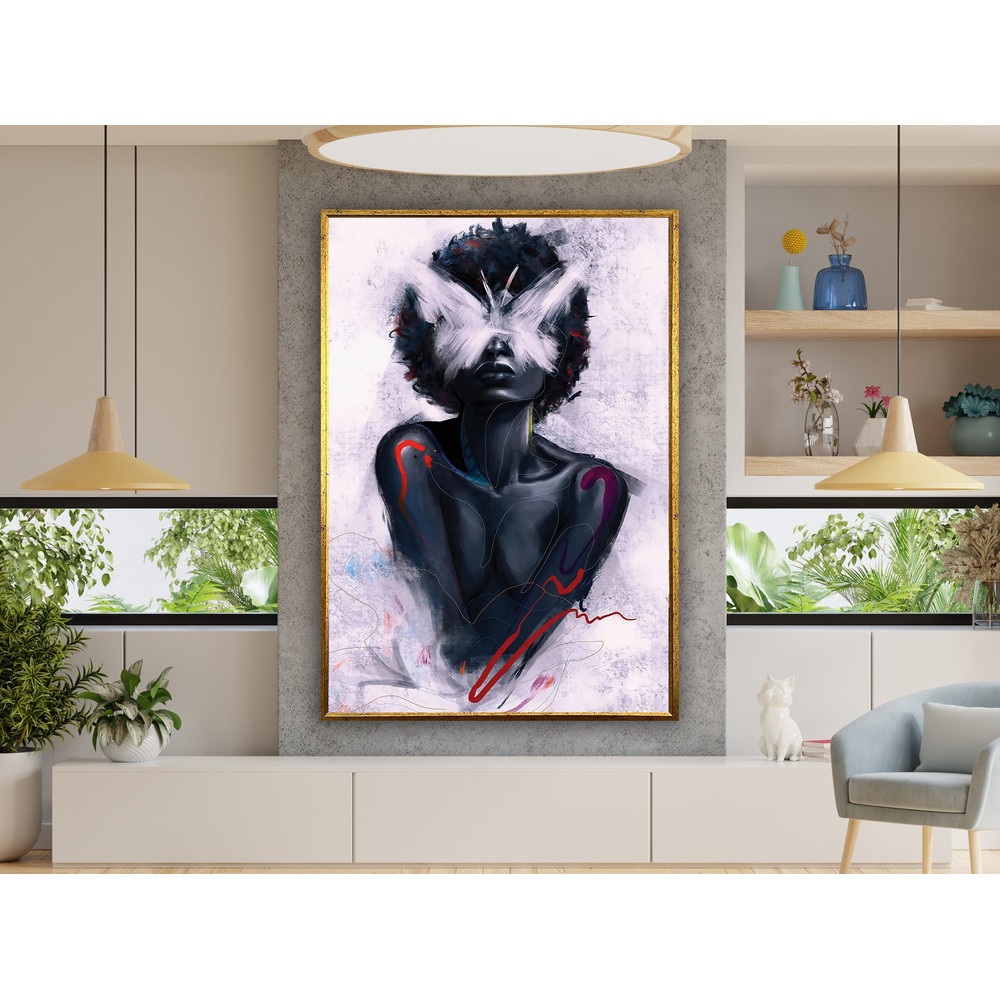 african woman and butterfly canvas painting, ethnic woman canvas wall art, butterfly painting,wall art canvas design, framed ready to hang.jpg