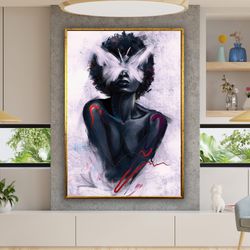 african woman and butterfly canvas painting, ethnic woman canvas wall art, butterfly painting,wall art canvas design, fr