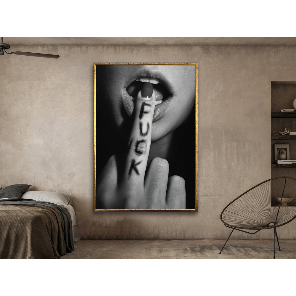 fuck wall art, bedroom wall art, woman middle finger, erotic canvas, middle finger, sex decor, wall art canvas design, framed ready to hang.jpg