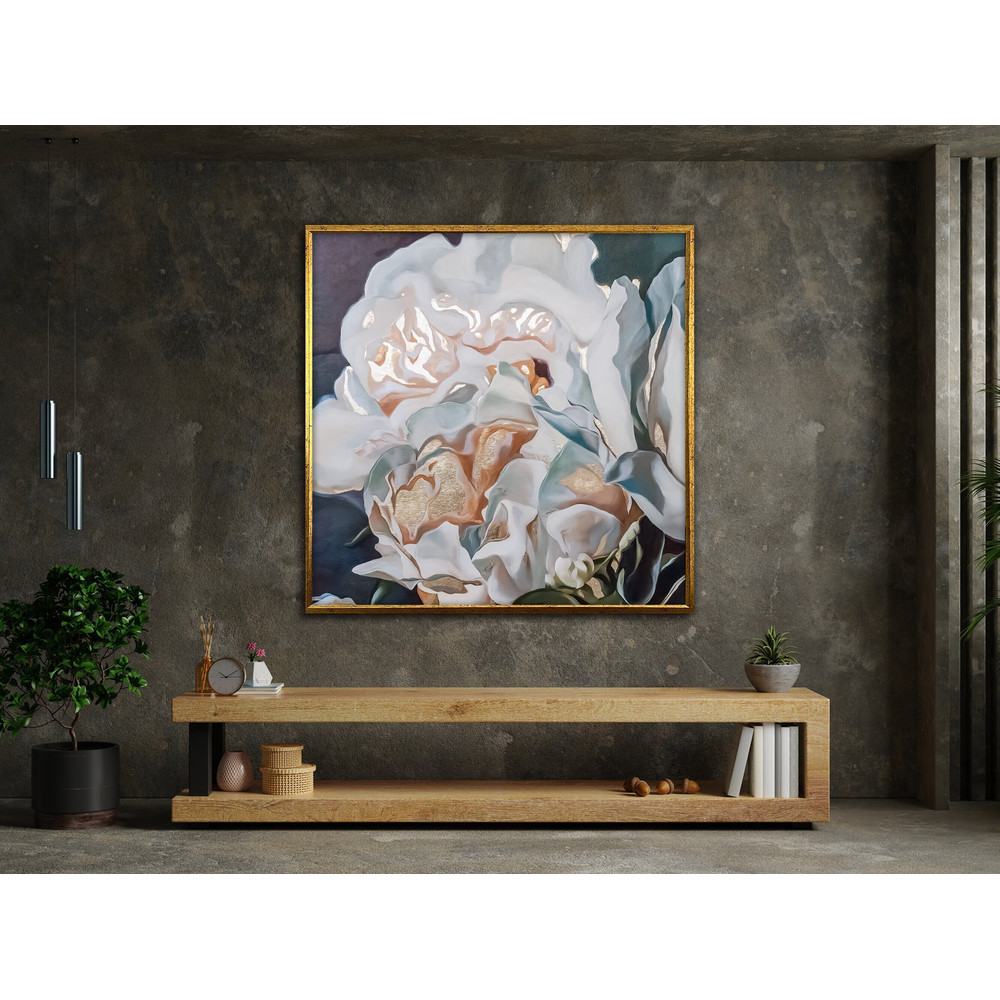 gold flowers printing on canvas wall art, gold gray rose wall hanging, floral art work, wall art canvas design, framed canvas ready to hang.jpg