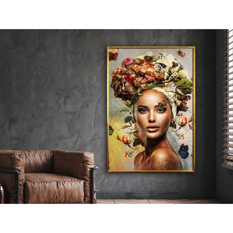 flower head canvas, elegant women, peony flowers wall art, floral woman print, fashion poster, wall art design, framed canvas ready to hang-1.jpg