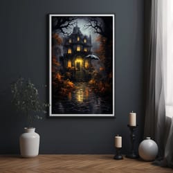 halloween castle art print fantasy painting wall decor perfect halloween gift