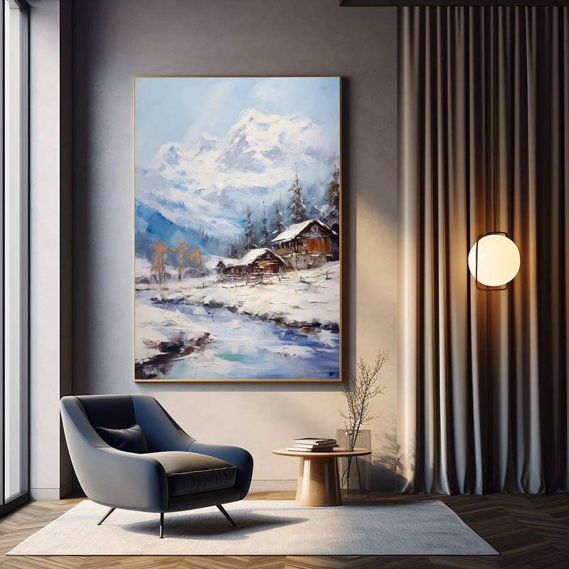 Frozen River and Winter Home Art Print - Winter Painting - Perfect To Gift In Christmas.jpg