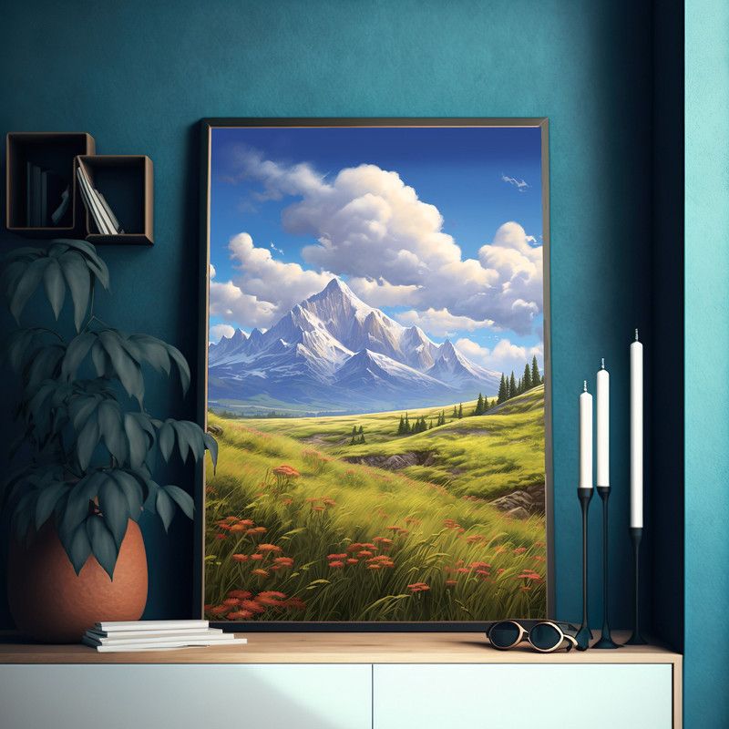 Mountain Grasslands Art Print  Landscape Painting  Perfect To Gift Landscape Lovers  Christmas.jpg