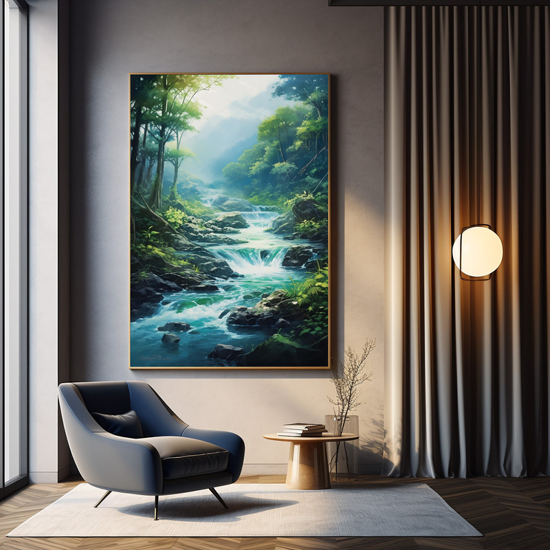 River In the Green Forest Art Print - Spring Forest Painting - Perfect To Gift Nature Lovers.jpg