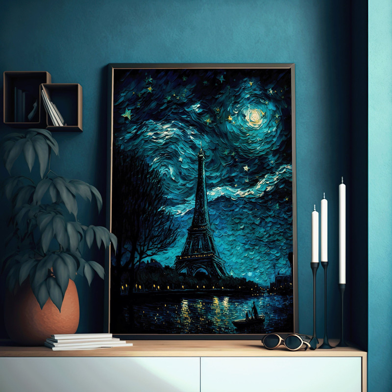 Paris Eiffel Tower Van Gogh Style Starry Night Wall Art Fantasy Painting Gift For Art Lovers.jpg