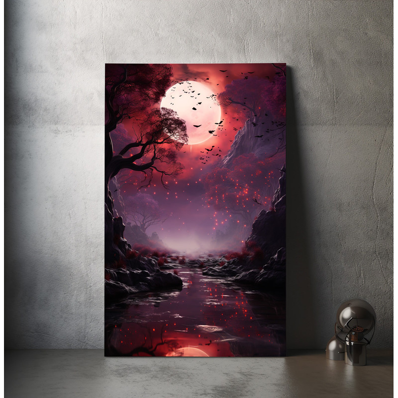 Crimson Blood Moon Canvas Art - Fantasy Landscape Painting - Perfect To Gift Fantasy Lovers Christmas.jpg