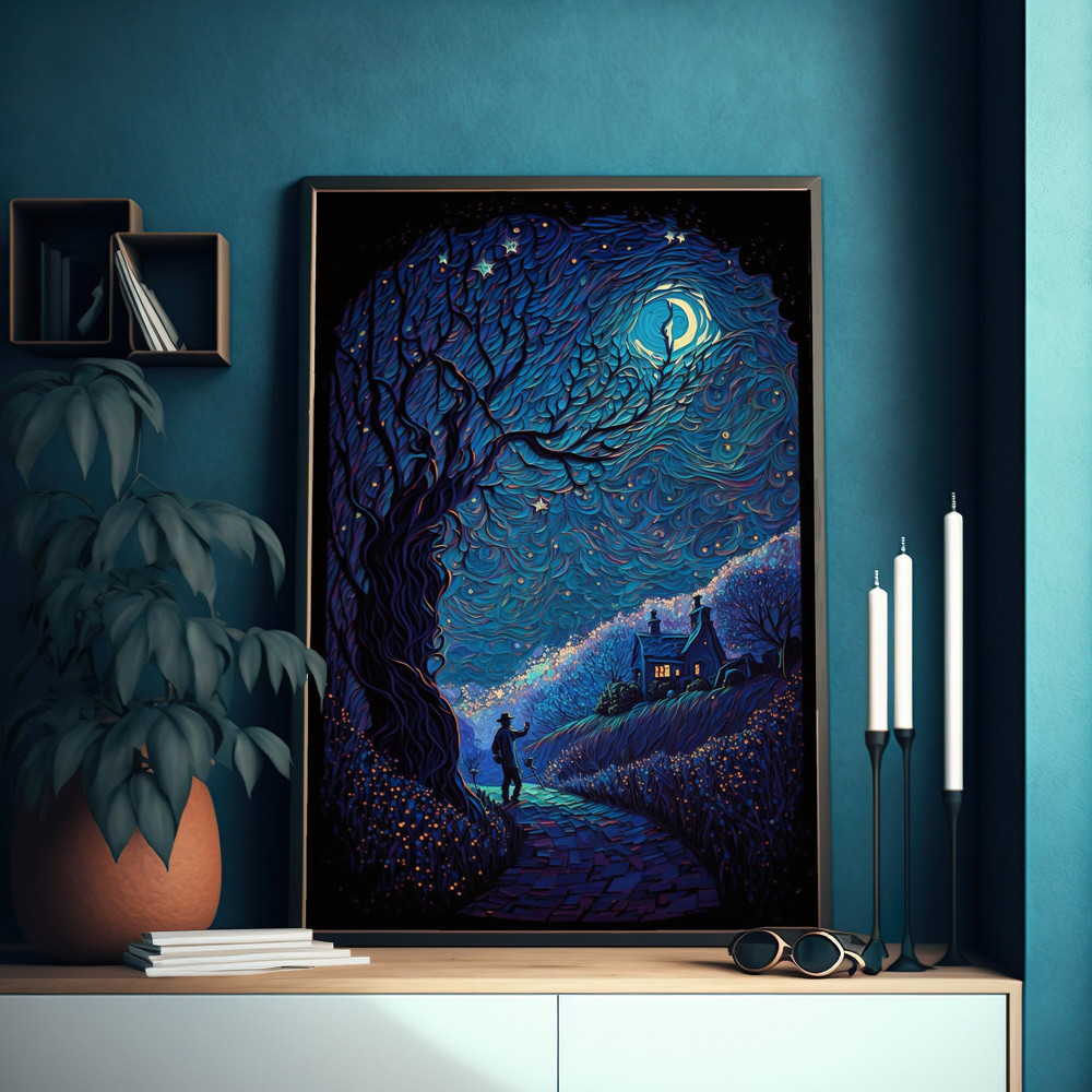 Van Gogh Style Fantasy Art Print Starry Sky And Road Fantasy Painting Gift For Art Lovers Christmas.jpg