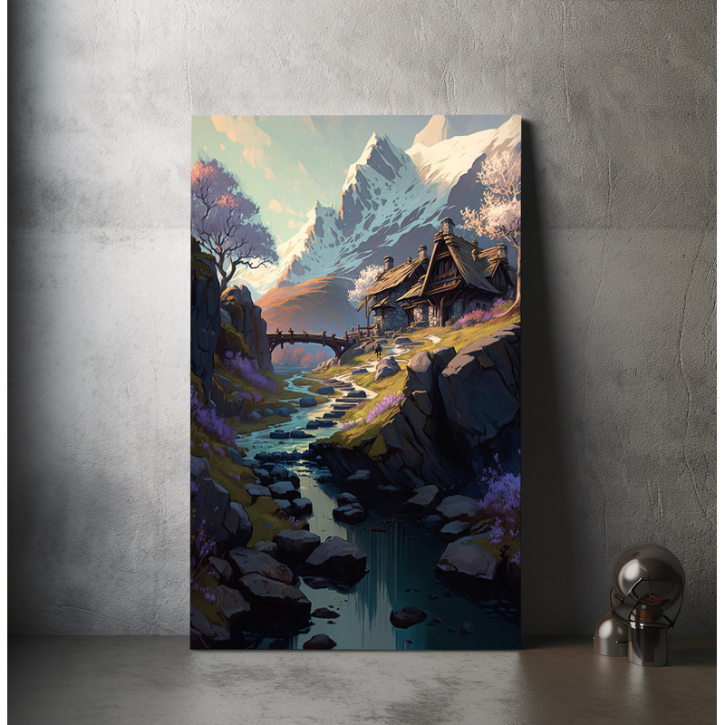 Dwarven Village Canvas Art DnD RPG Fantasy Painting Wall Art River And Mountain Gift for RPG Lovers Christmas.jpg