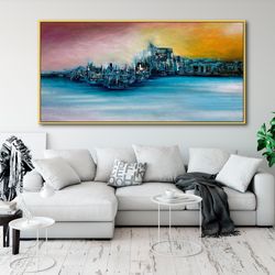 original art painting landscape city art for living room wall decoration painting, large wall decor living room painting