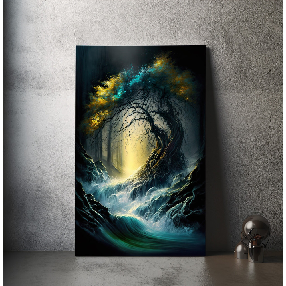 Fantasy Spiritual Tree of Life Wall Art Canvas  River Pond and Waterfall Gloomy Ancient Tree  Fantasy Painting  Christmas.jpg