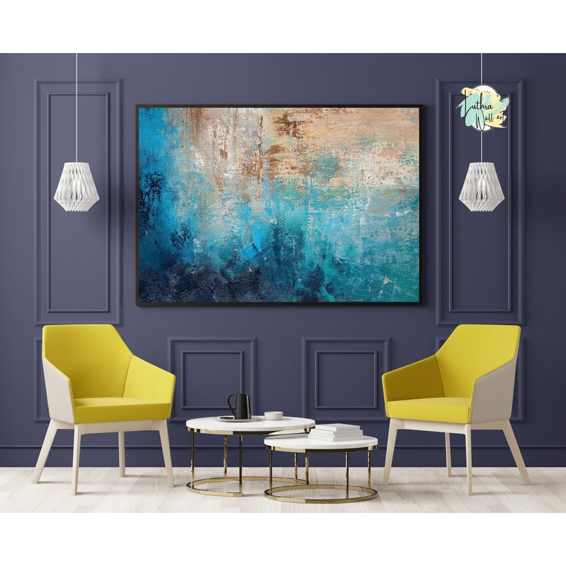 Gold And Blue Handmade Abstract Original Painting On Canvas, Trendy Canvas Art, Extra Large Painting, Home decore, Wall Art.jpg