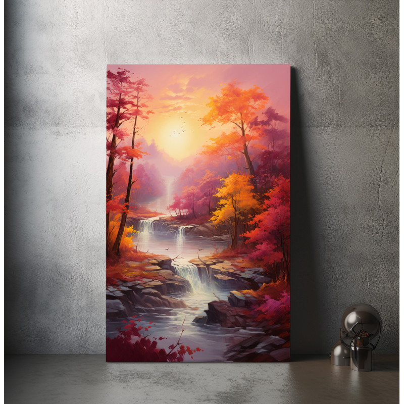 Fall Forest Landscape Art Canvas River Landscape Autumn Colors Fantasy Painting Perfect To Gift Fantasy Lovers Christmas.jpg