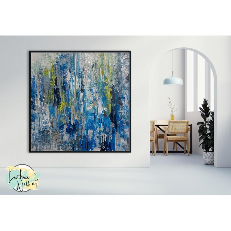 Oversize Abstract Canvas Painting Vertical Lines Blue Wall Art Kitchen Wall Decor, Large Wall Painting For Bedroom Decor Art.jpg