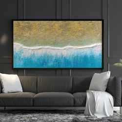 home office decor large beach wall art canvas abstract ocean painting, original art beach decor for bedroom painting on