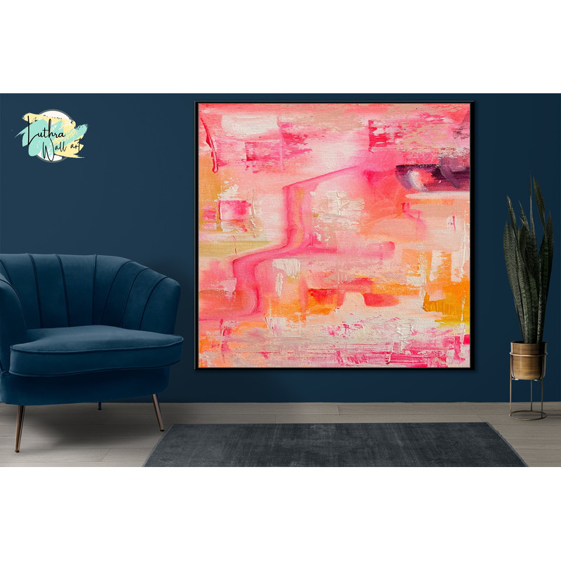 Handmade Dorm Wall Decor Light Pink And Orange Wall Art Canvas Painting For Home Decor and Gift, Abstract Pink Wall Art Painting.jpg