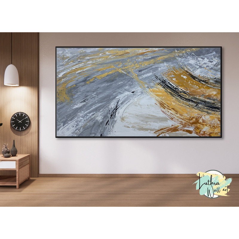 Abstract Painting Gold Wall Art, Black White Gold Art Of a House Painting On Canvas Wall Art Abstract, Handmade Housewarming Gift.jpg