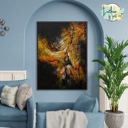 mid century modern wall art painting with frame, hand made abstract wall art on canvas for cute house decor, wall art li