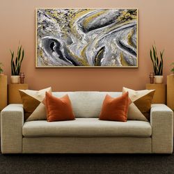 modern room decor gold black and white abstract wall art canvas textured painting, black white gold art texture wall art