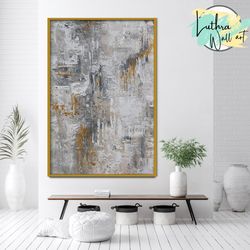 trendy wall art beige abstract art of a house painting on canvas wall art deco decor, modern grey gold white and beige t