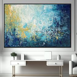 original yellow abstract art blue wall art for bedroom decor canvas art painting, acrylic art work for bedroom decor wal