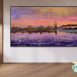 unique london riverside abstract wall art painting for home decor and gift, oversized wall art canvas painting, house wa