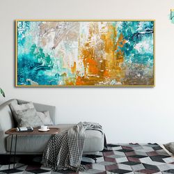 blue yellow wall art abstract painting, large wall art, extra large painting, hand made painting, palette knife art, hom