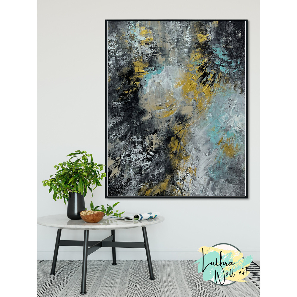 Abstract Wall Painting On Canvas Wall Art Black White Gold Art Work Home Wall Decor, Large Wall Art Oversized Horizontal Vertical Art.jpg