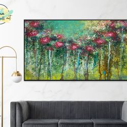 customized original oil painting floral wall art home painting, unique red flower wall art dining room wall decor canvas