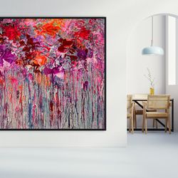 pink flower painting abstract xl wall art abstract colorful floral oil painting on canvas handmade original textured acr