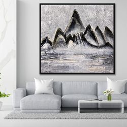 black and white 3d minimalist mountain painting oncanvas wall art landscape handmade original textured painting for livi