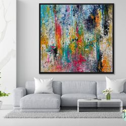 colorful wall art living room art modern office decor for men, colorful abstract painting on canvas original, acrylic pa