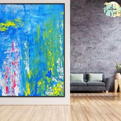 prussian blue art, acrylic oil abstract painting on canvas wall art, extra large painting, palette knife art, living ro
