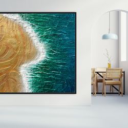 original green ocean canvas large acrylic handmade seascape wall art abstract painting canvas living room home decor for
