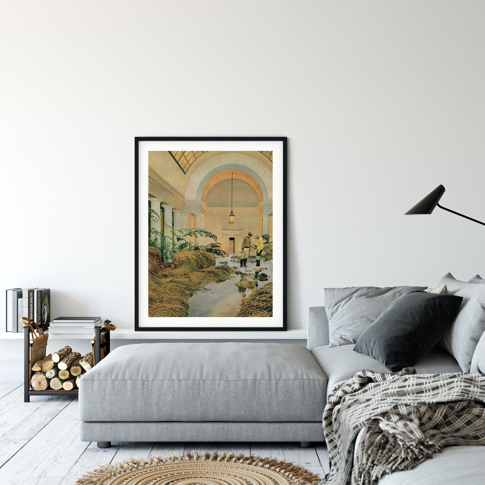 Architecture print , Beige art poster Nature wall art, River.jpg